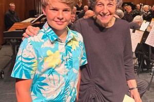 Summer Band Camp Scholarship given to Alex Teijelo, with Susan Aaron, April 2023