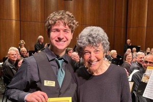 Summer Band Camp Scholarship given to Cole Duncan, with Susan Aaron, April 2023
