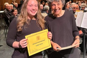 Summer Band Camp Scholarship given to Faith Henry, with Susan Aaron, April 2023