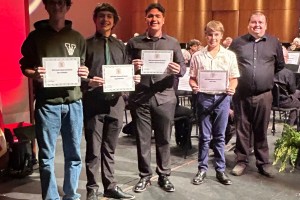 Scholarships to Summer Band Camps given to Chris Spigola, Logan Morrison, Francisco Macia Antunano, Alex Teijelo with David Wing, April 29, 2024